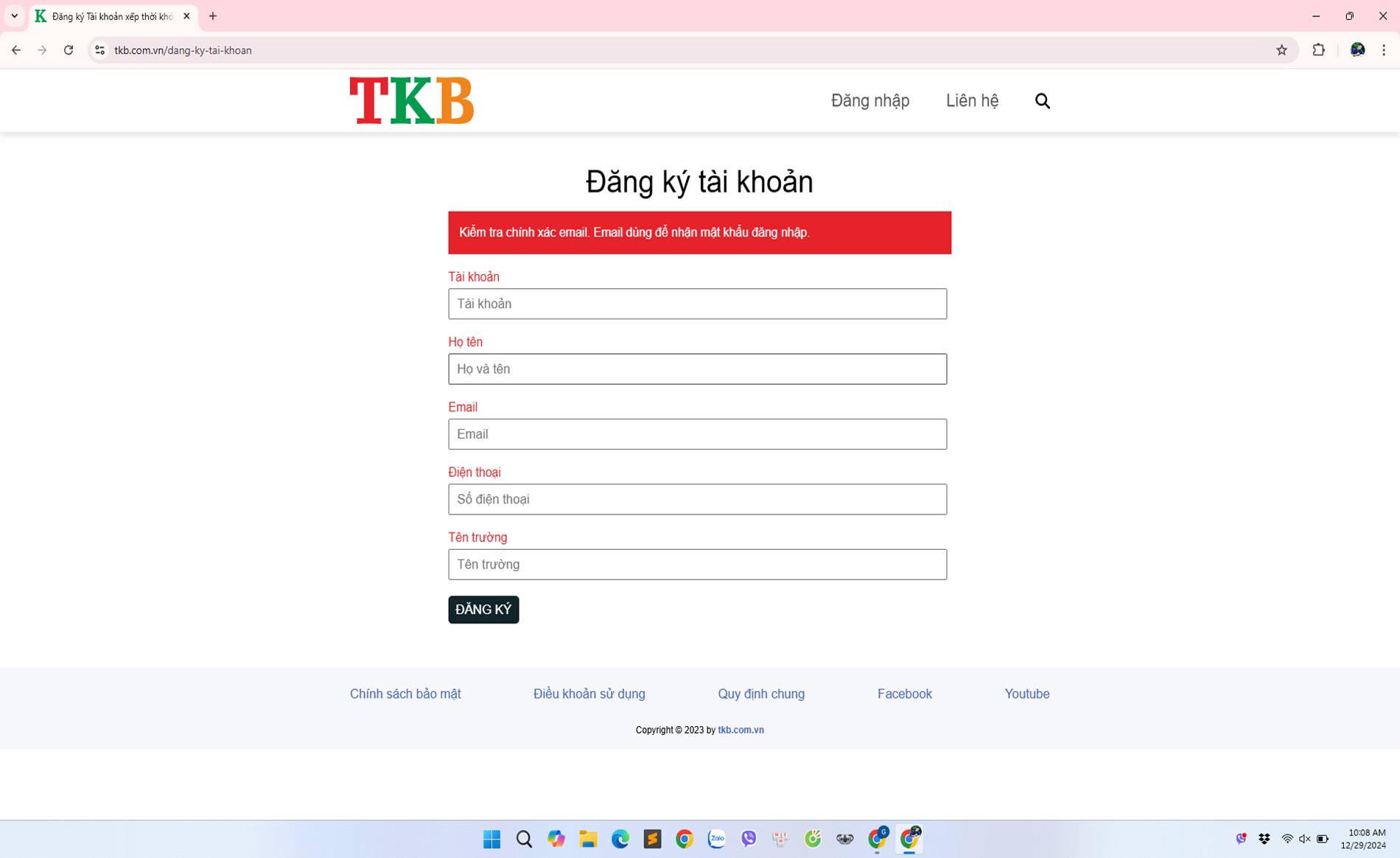 Đăng ký tài khoản phần mềm thời khóa biểu