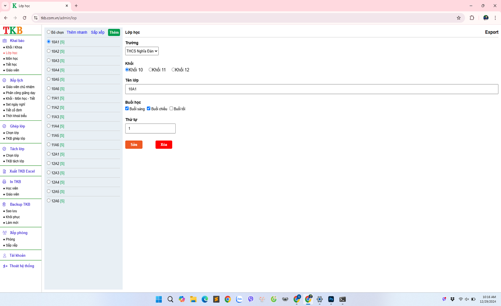 Xếp thời khóa biểu sáng chiểu phần mềm thời khóa biểu