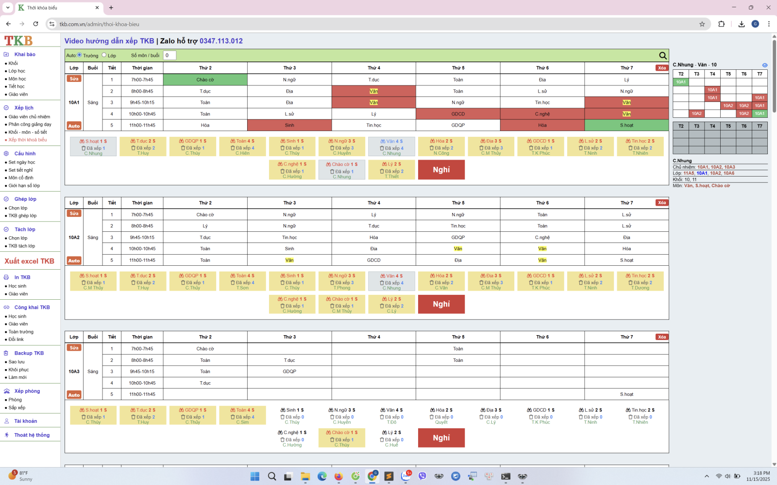 Phần mềm thời khóa biểu hỗ trợ xếp tay