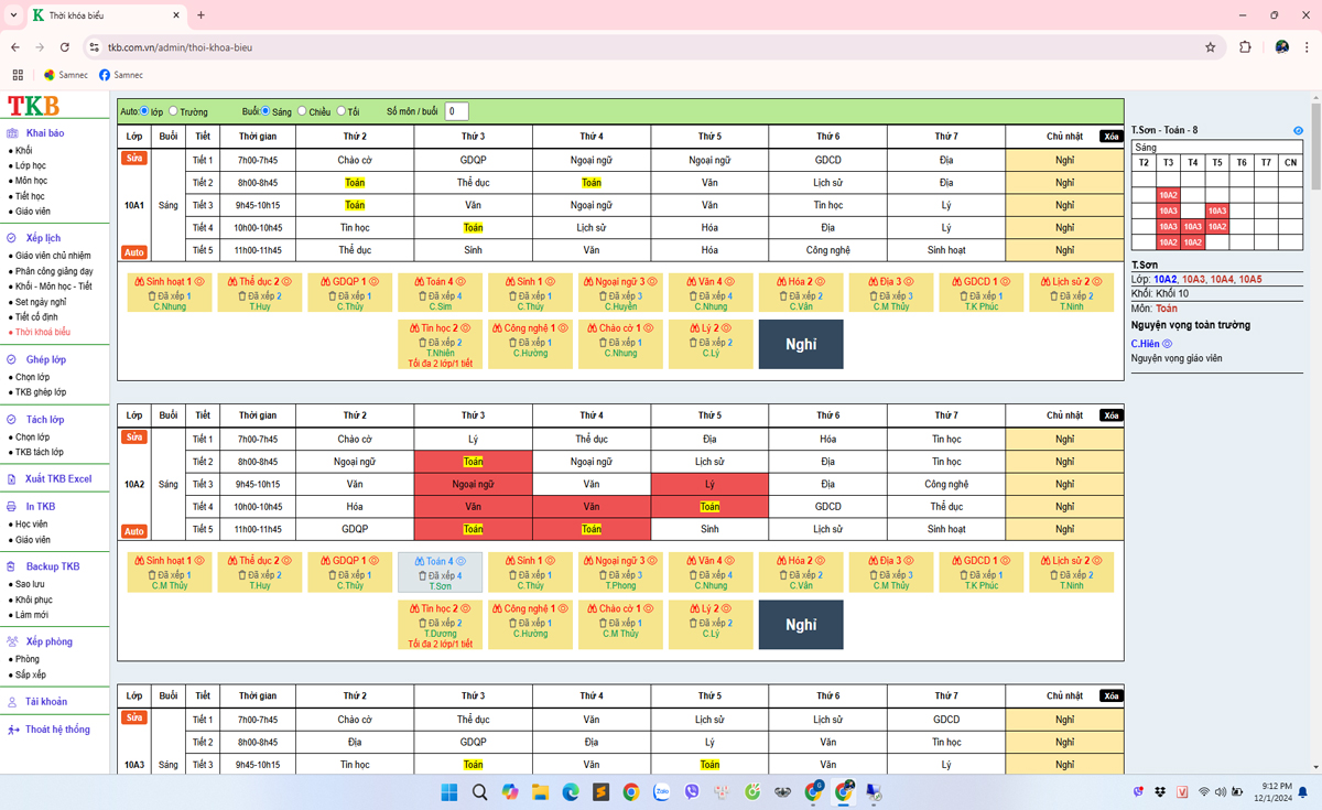 Khó khăn khi xếp thời khóa biểu
