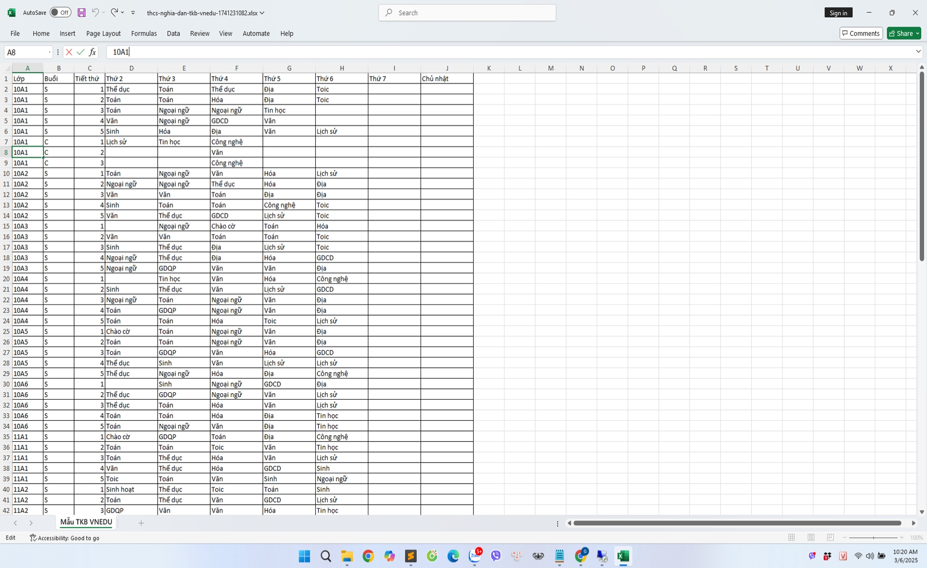 Mẫu thời khóa biểu vnedu