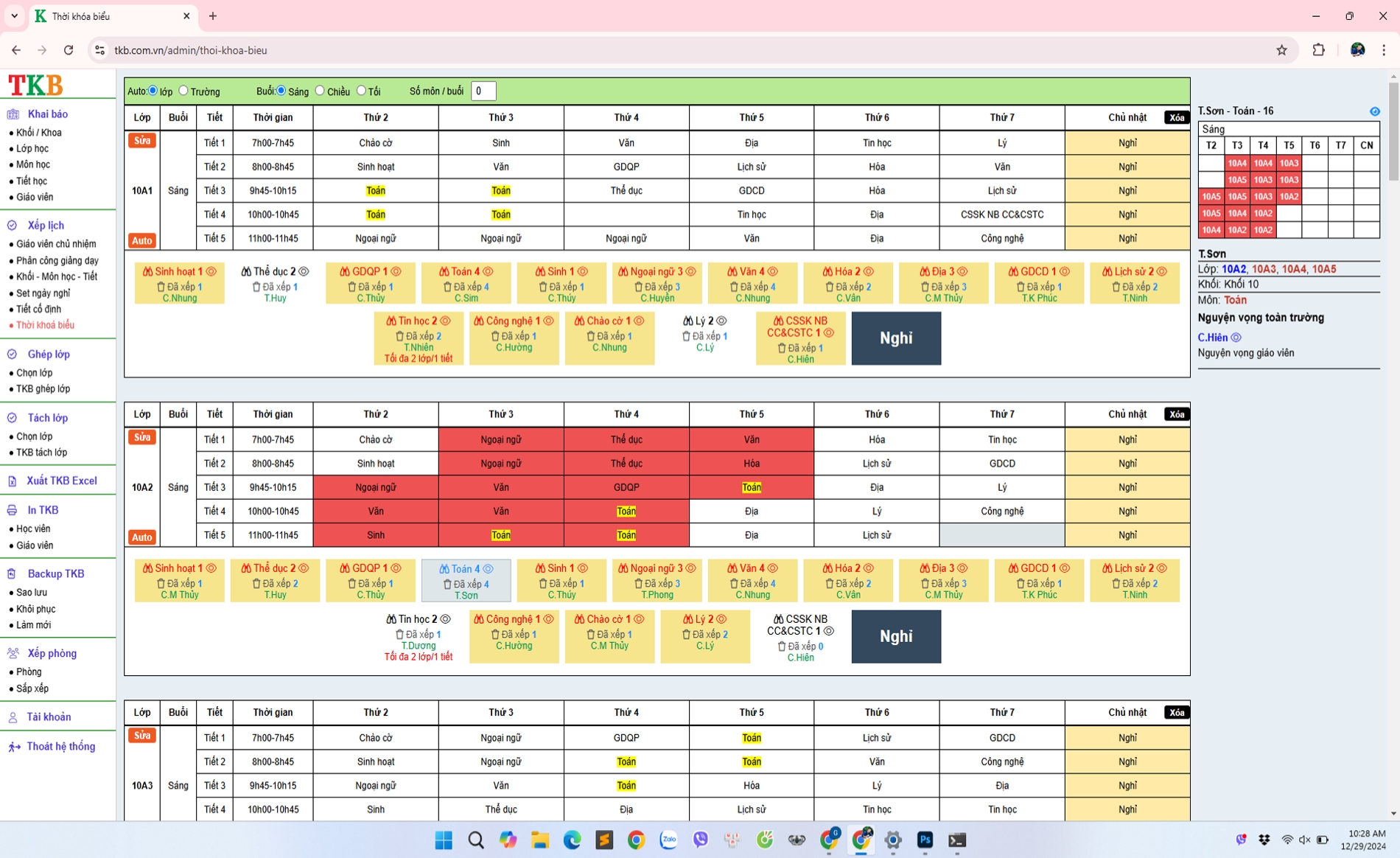 Phần mềm xếp thời khóa biểu THPT