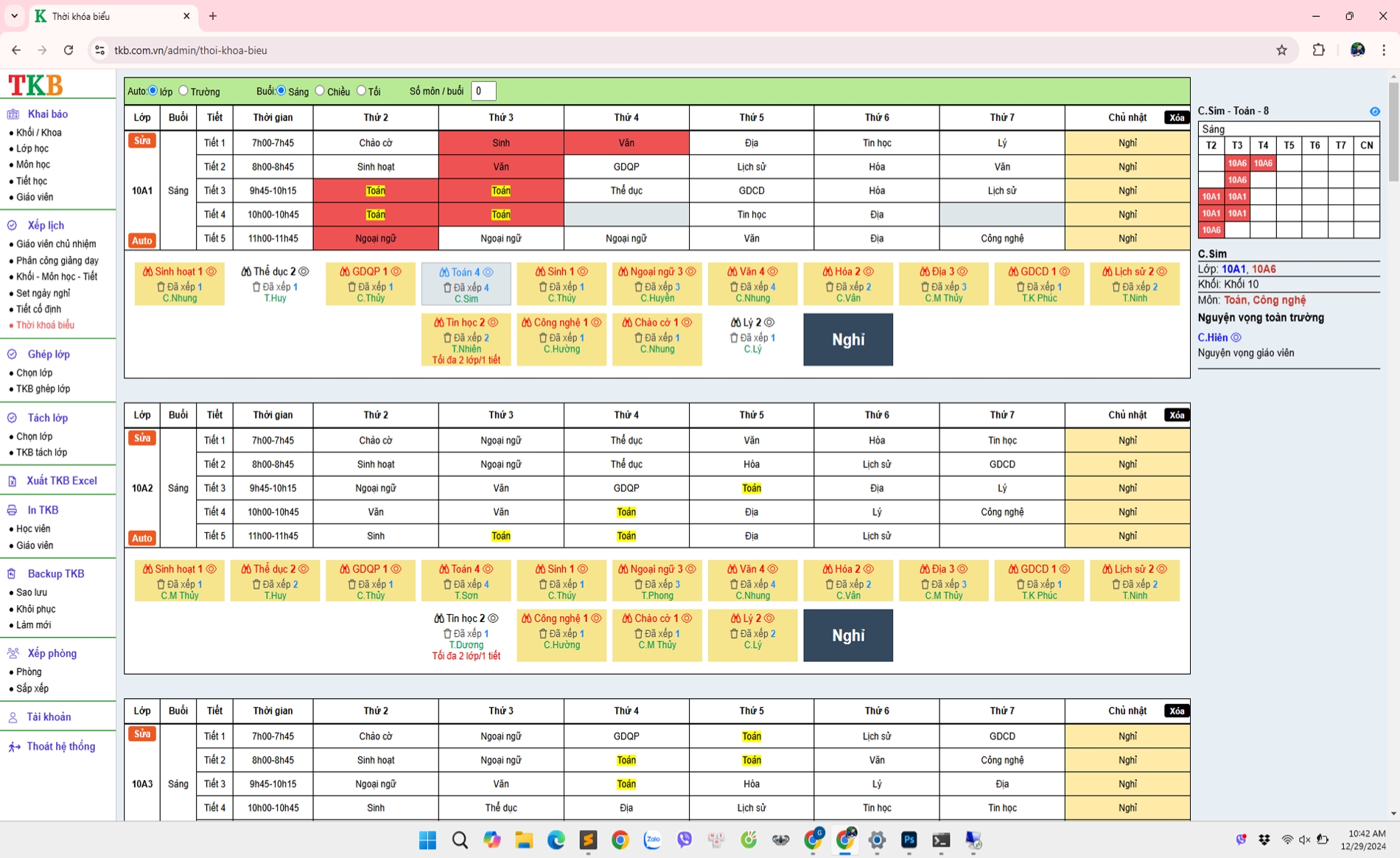 Tính năng xếp thời khóa biểu