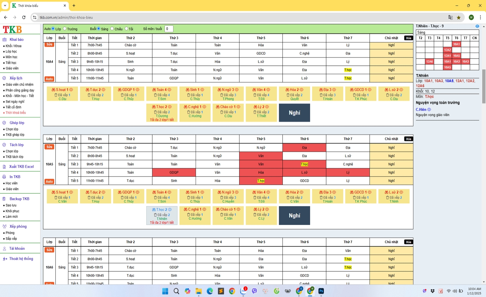 Tự chủ phần mềm xếp thời khóa biểu