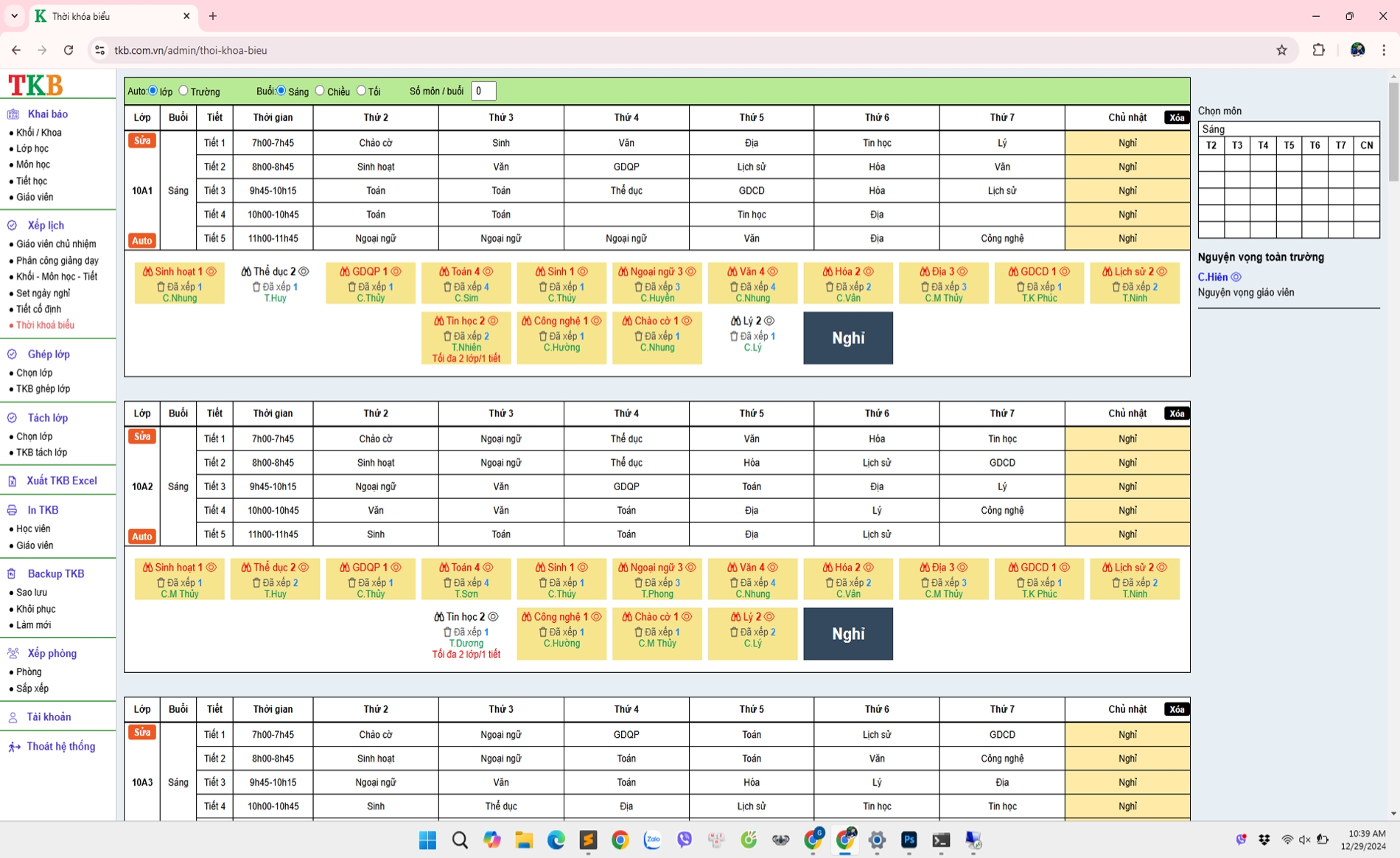 Xếp thời khóa biểu tại sao quan trọng