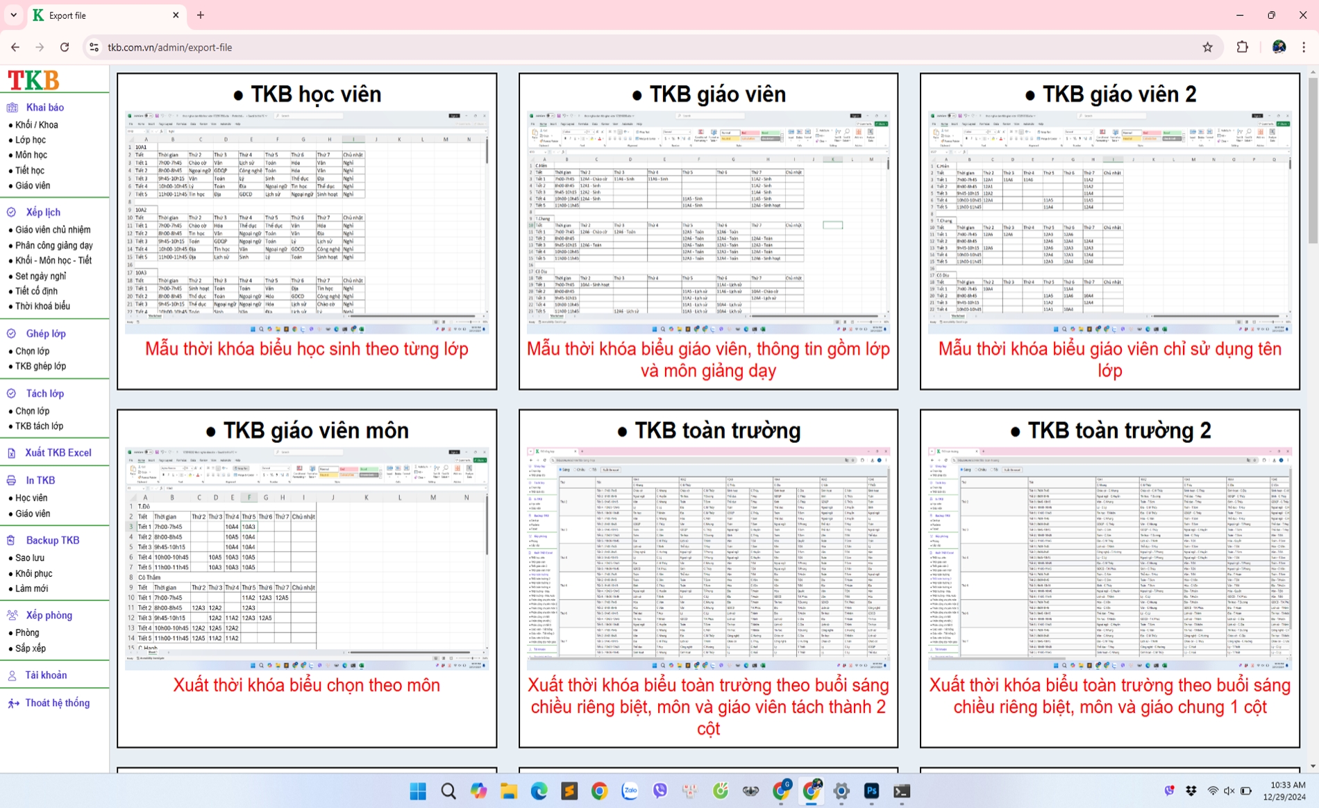 Xuất file báo cáo phần mềm thời khóa biểu